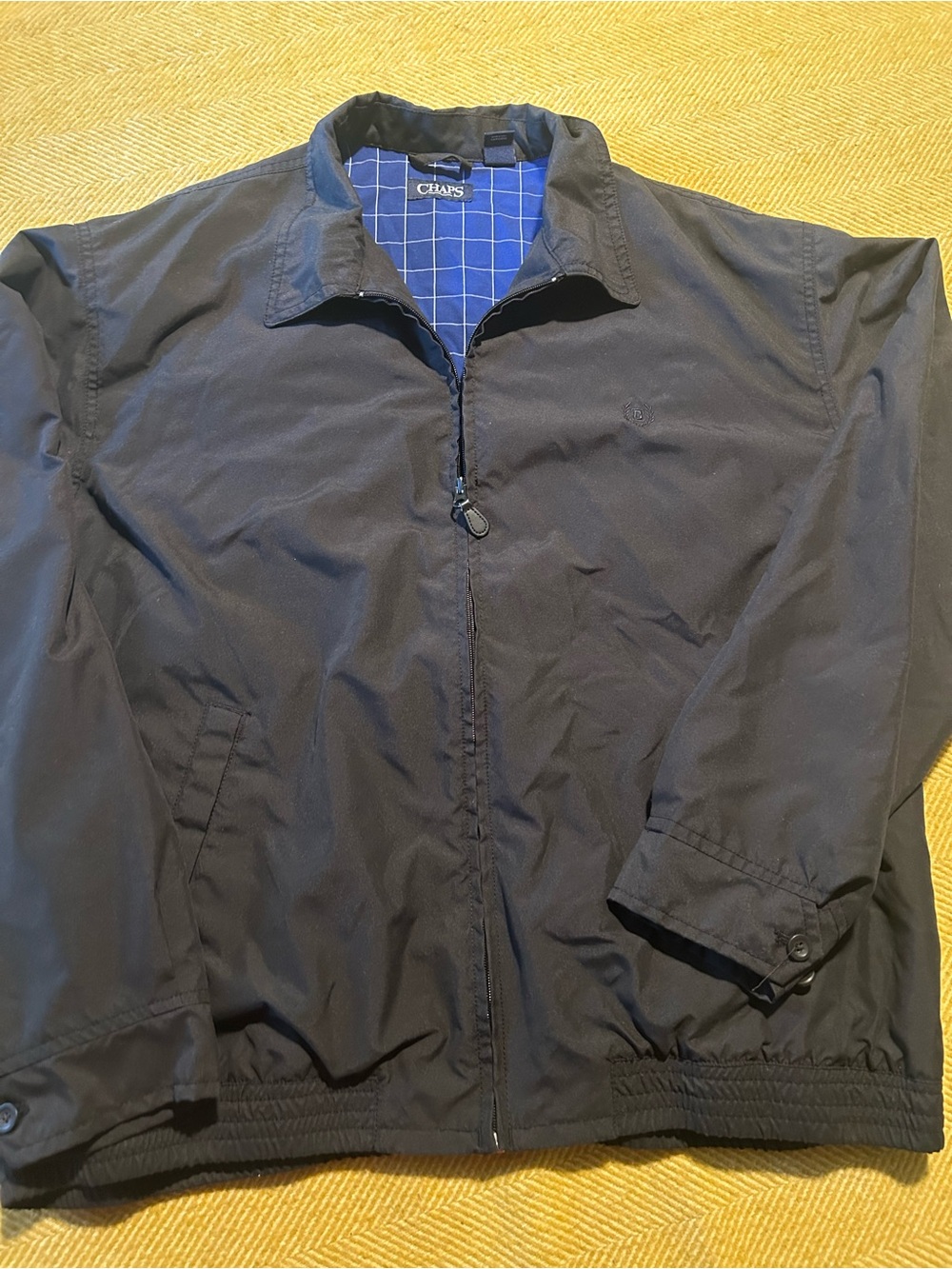 Chaps Black Zip-Front Lightweight Jacket with Checked Lining